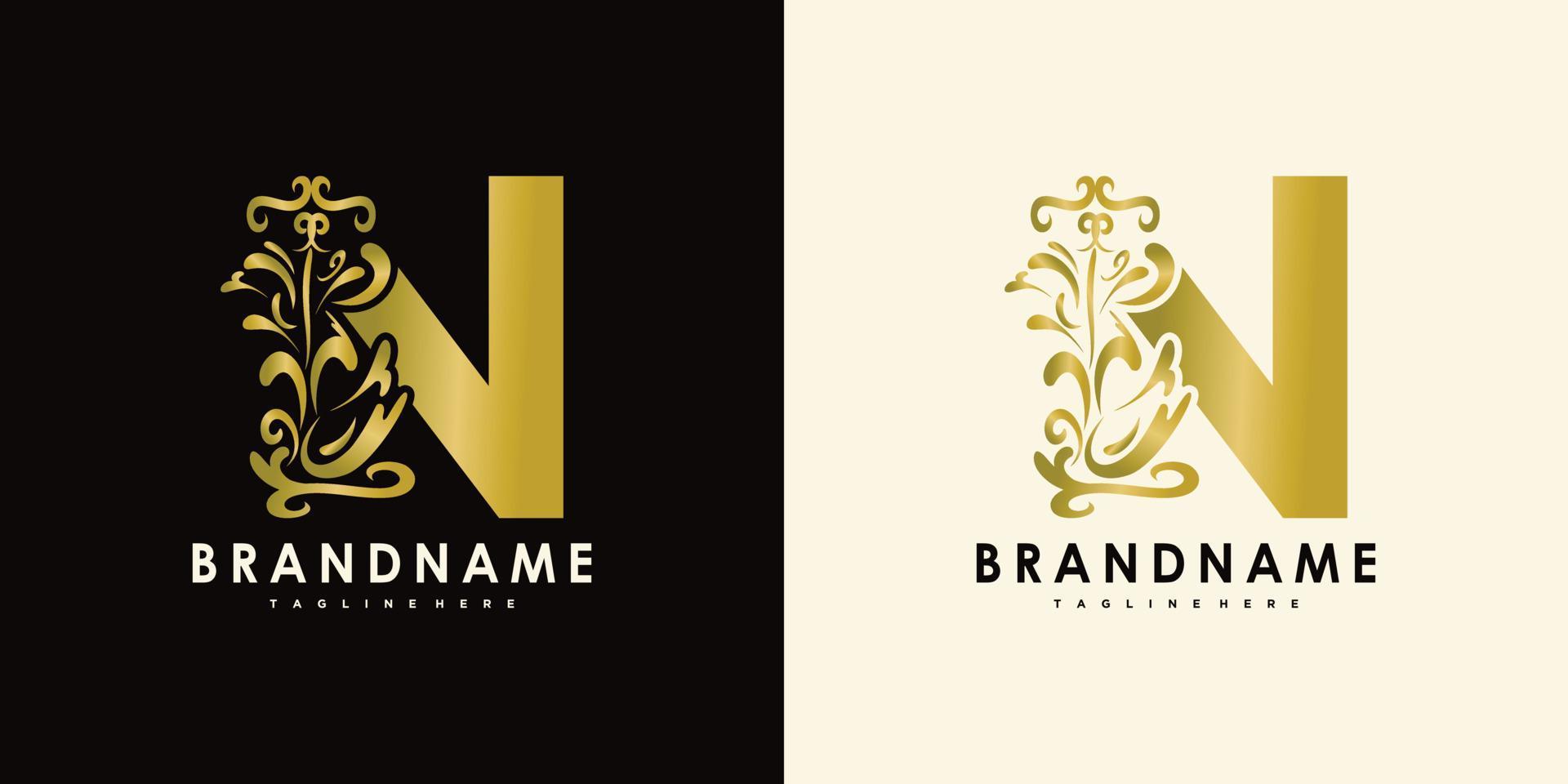 letter n with creative icon flowers gold vector