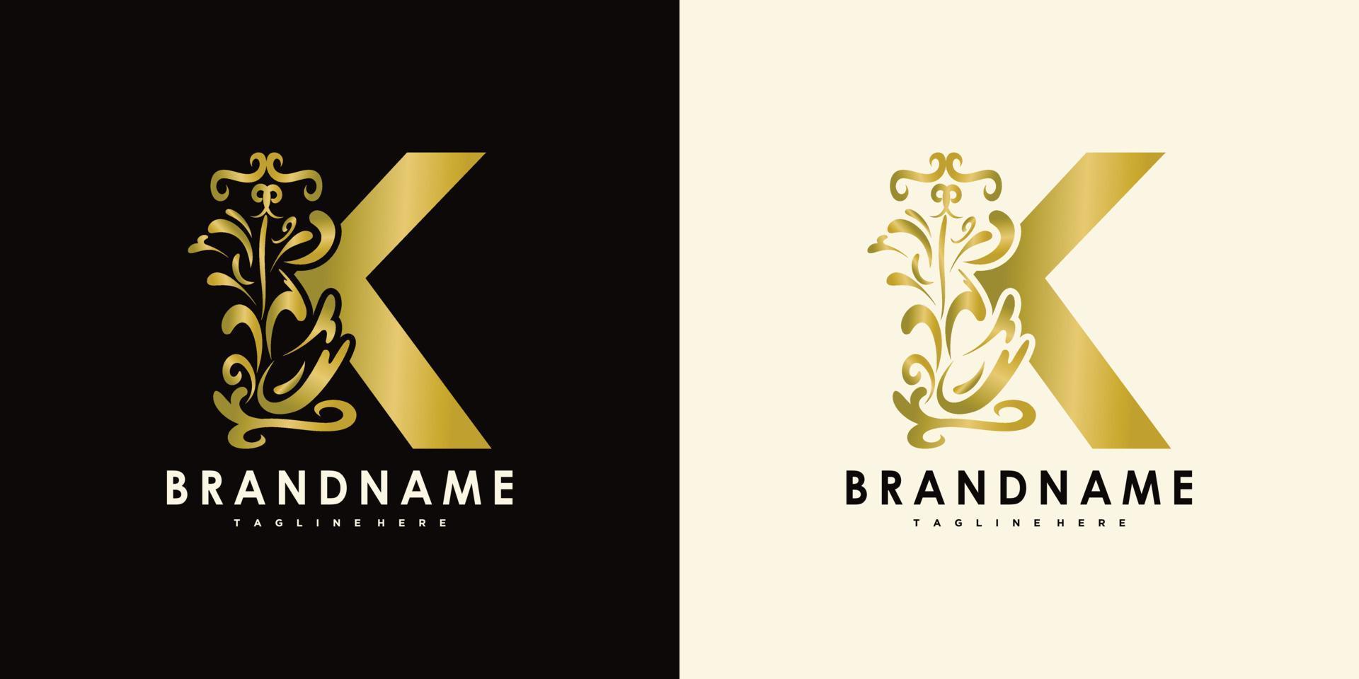 letter k with creative icon flowers gold vector