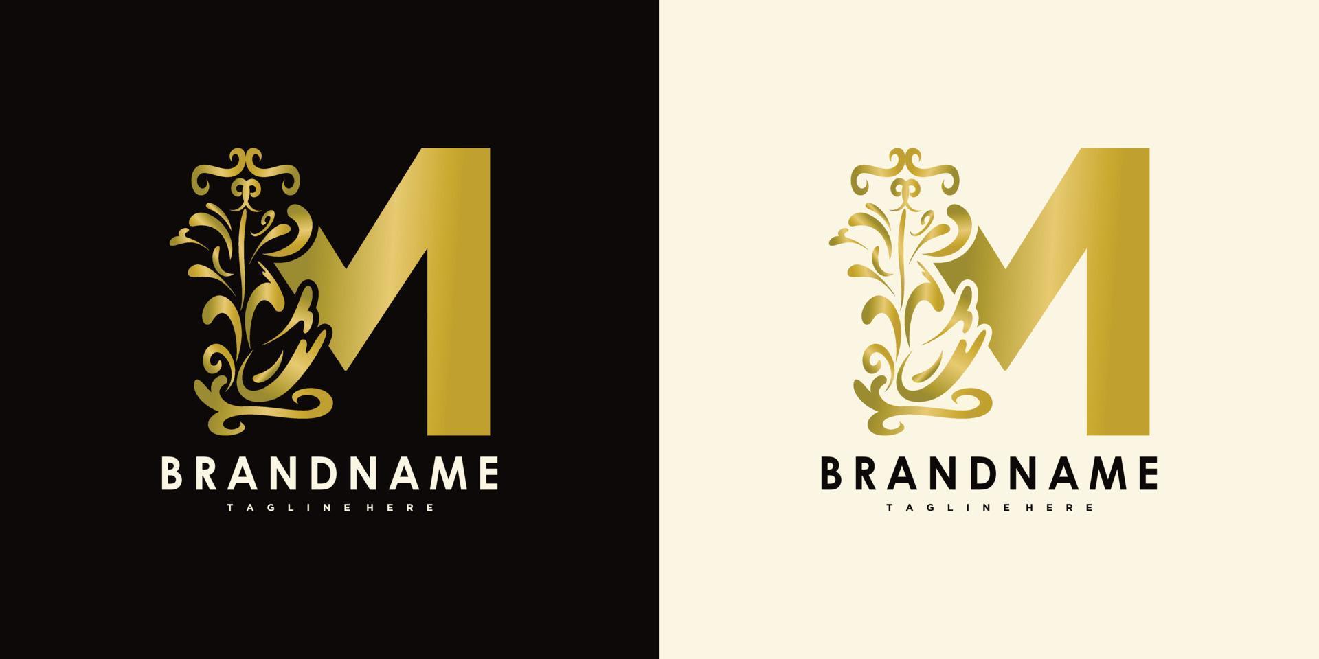 letter m with creative icon flowers gold vector