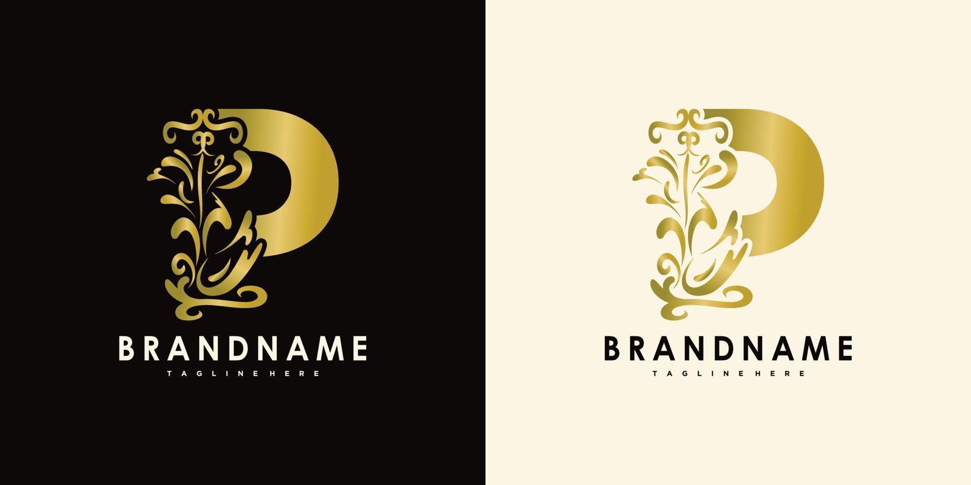 letter p with creative icon flowers gold vector