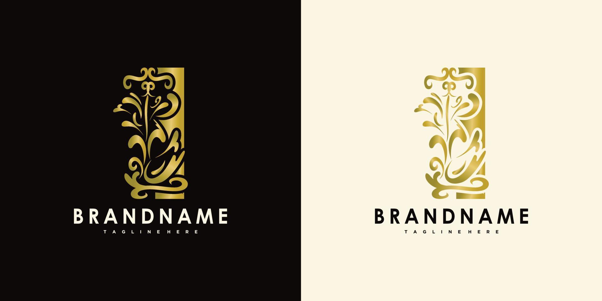 letter i with creative icon flowers gold vector