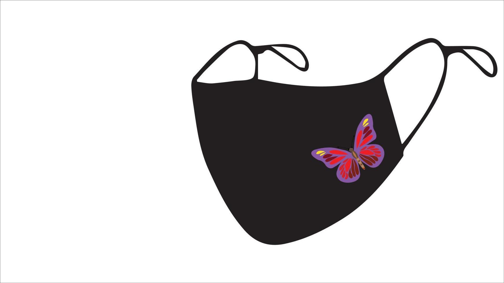 Black anti germ mask with purple butterfly pattern isolated on background. vector
