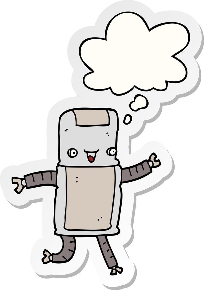 cartoon robot and thought bubble as a printed sticker vector