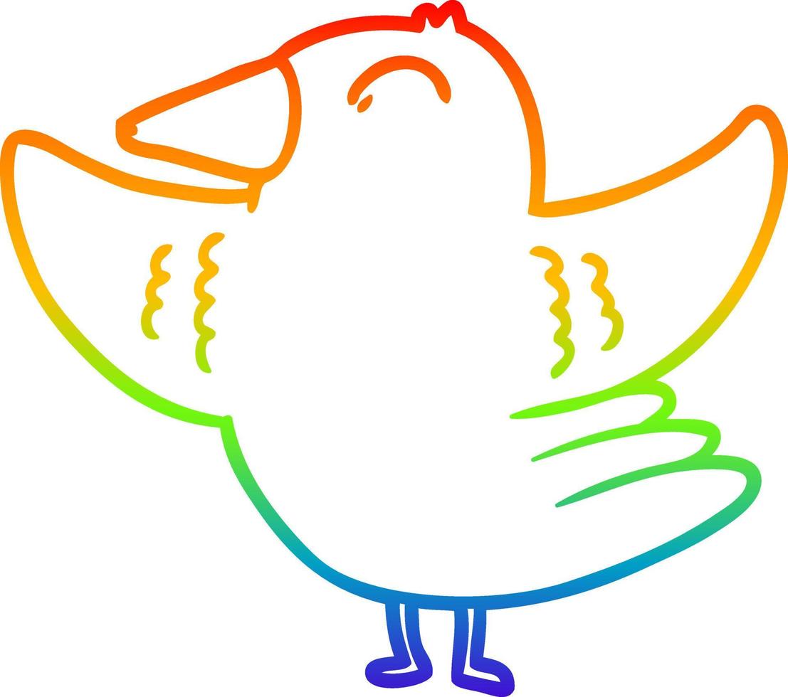 rainbow gradient line drawing cartoon bird spreading wings vector