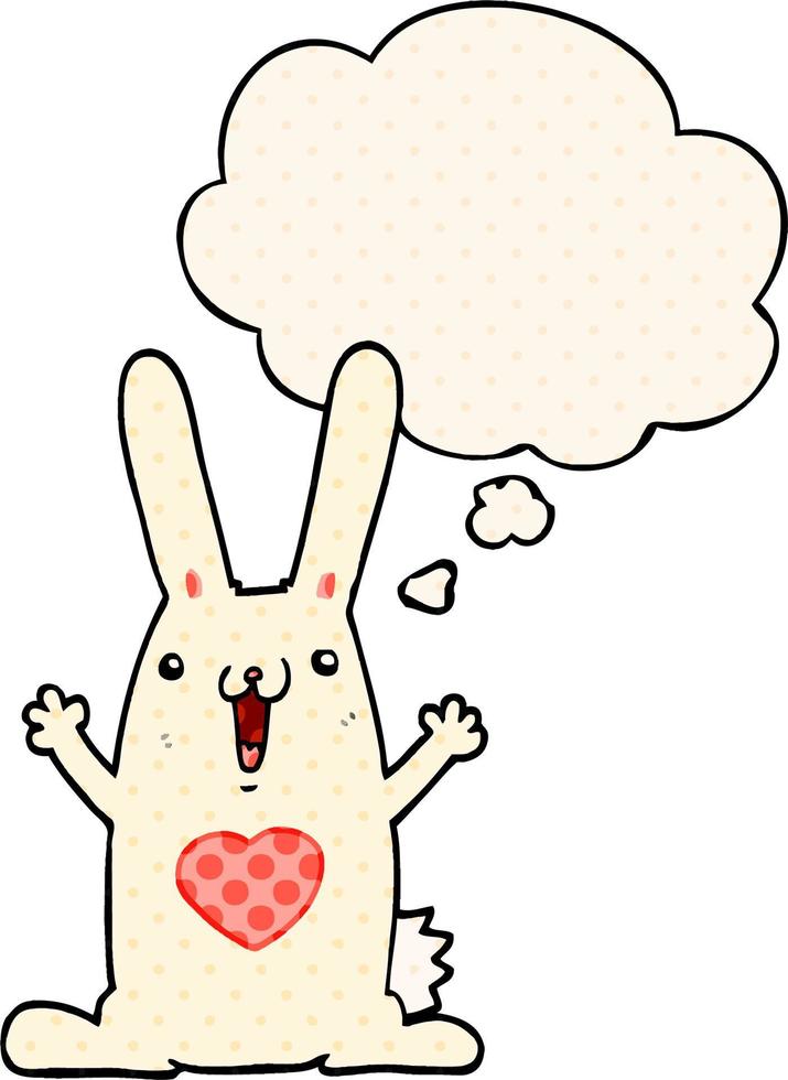 cartoon rabbit in love and thought bubble in comic book style vector