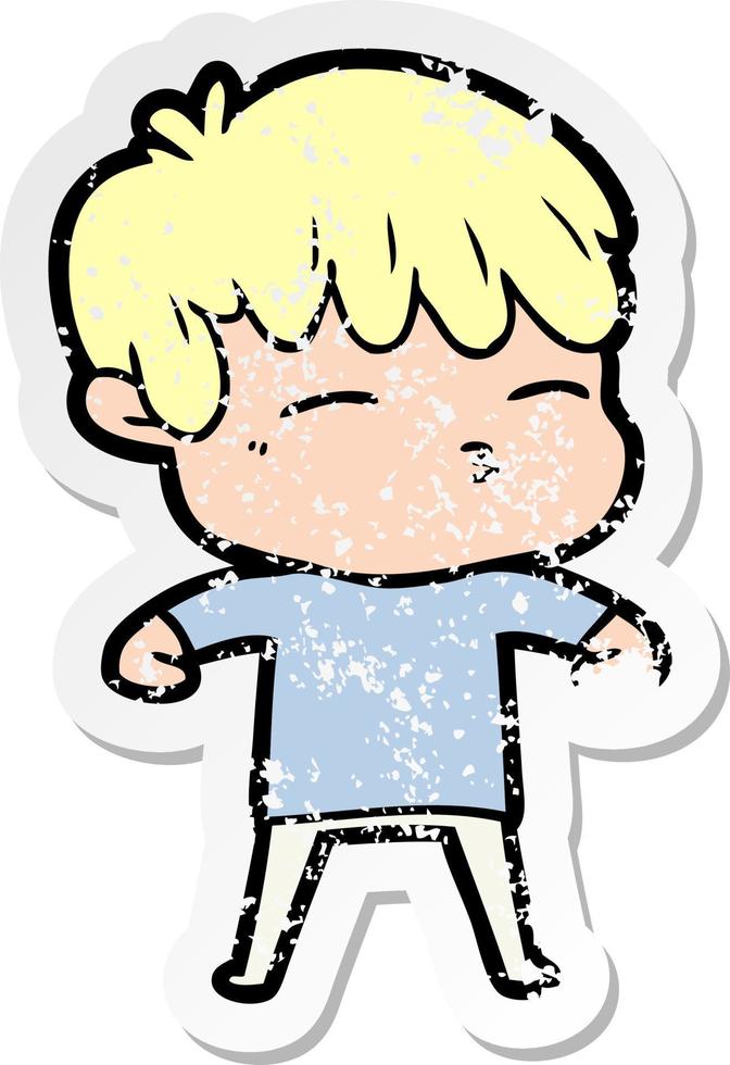 distressed sticker of a cartoon frustrated man vector