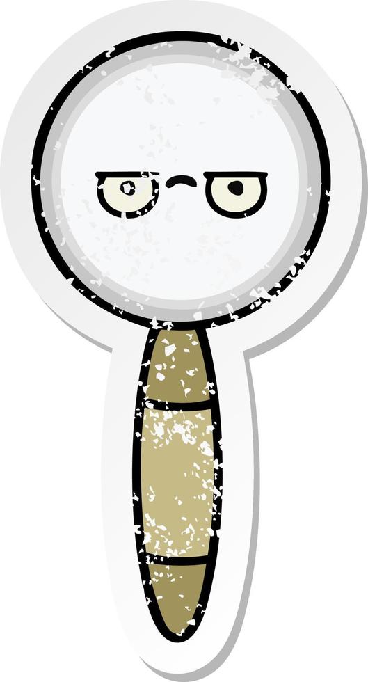 distressed sticker of a cute cartoon magnifying glass vector