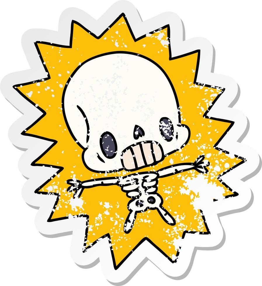 distressed sticker cartoon kawaii electrocuted skeleton vector