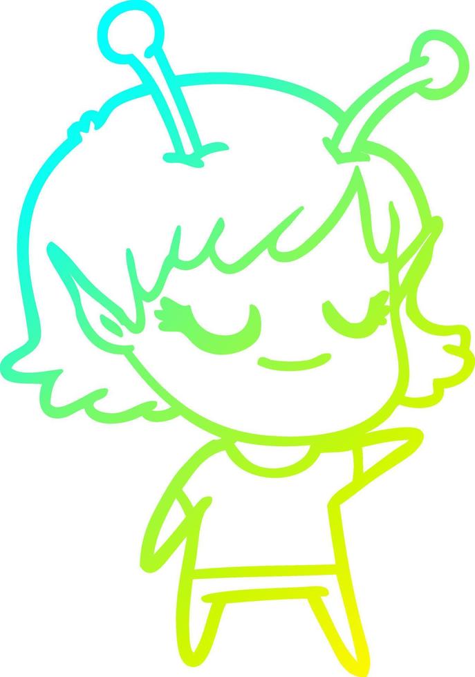 cold gradient line drawing smiling alien girl cartoon vector