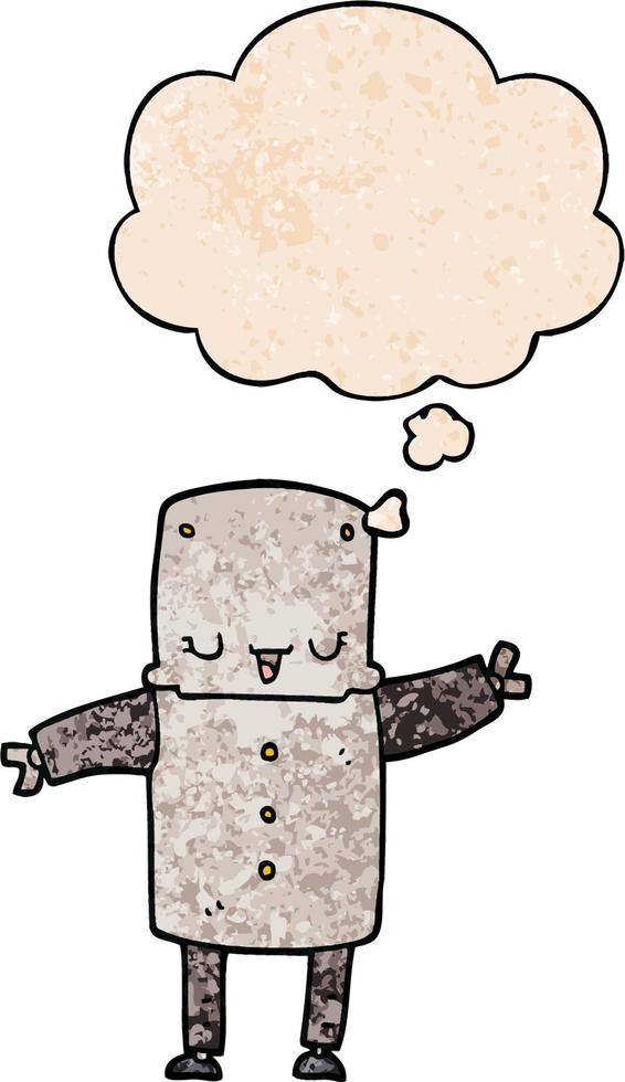 cartoon robot and thought bubble in grunge texture pattern style vector