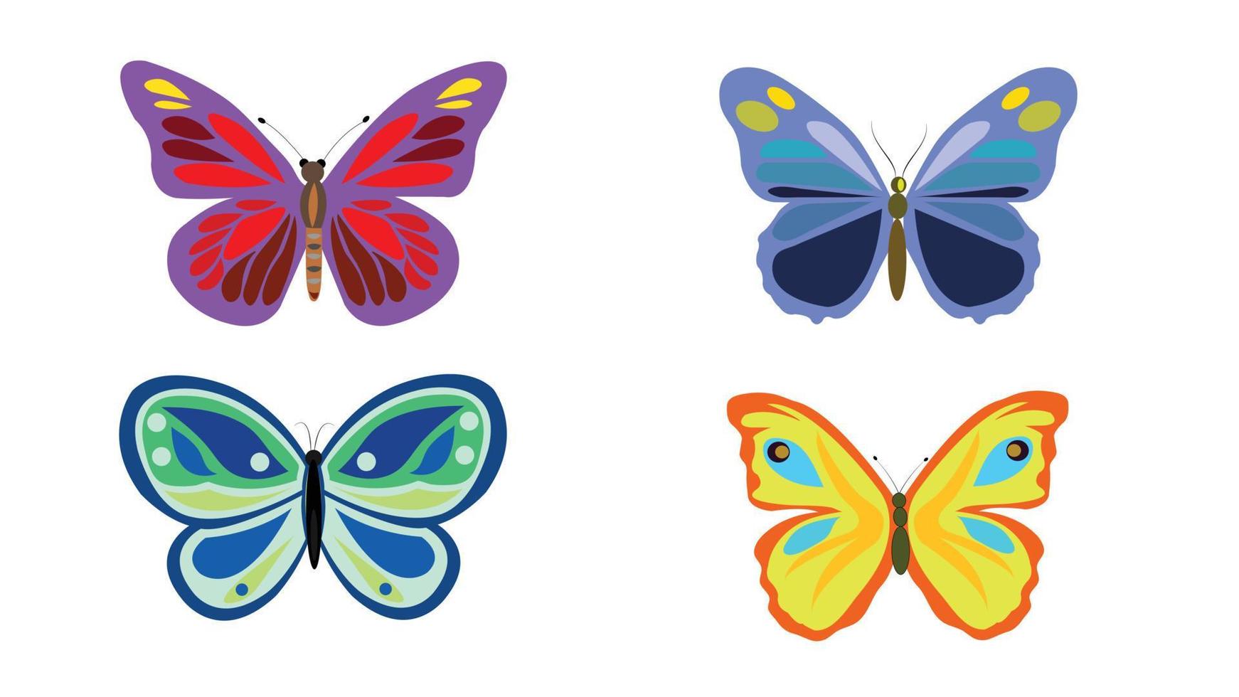 grupo de mariposas de colores aislado en el fondo. vector