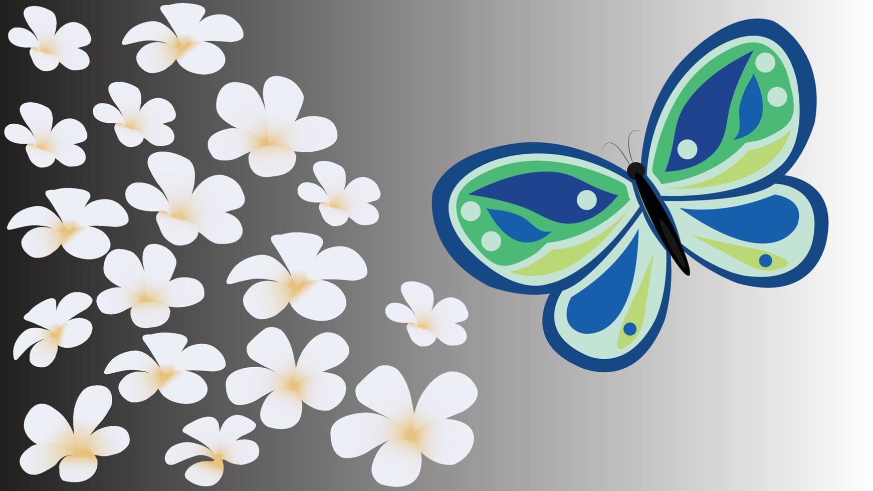 Floral seamless pattern. White plumeria flowers and butterfly isolated on background. vector