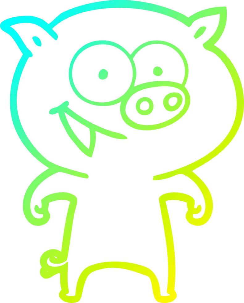 cold gradient line drawing cheerful pig cartoon vector