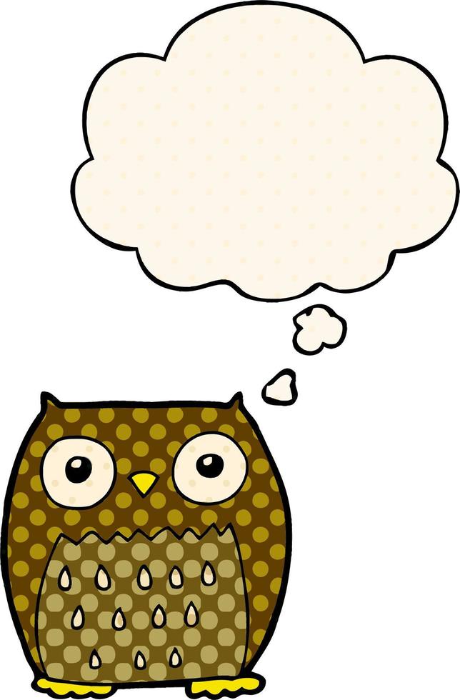 cartoon owl and thought bubble in comic book style vector