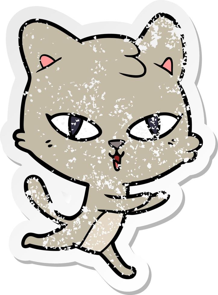 distressed sticker of a cartoon cat vector