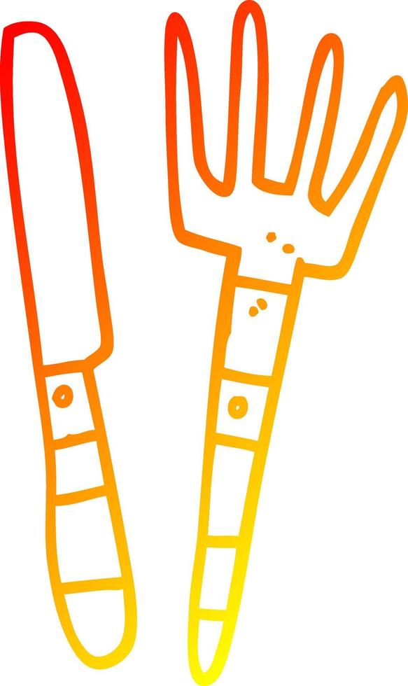 warm gradient line drawing cartoon knife and fork vector