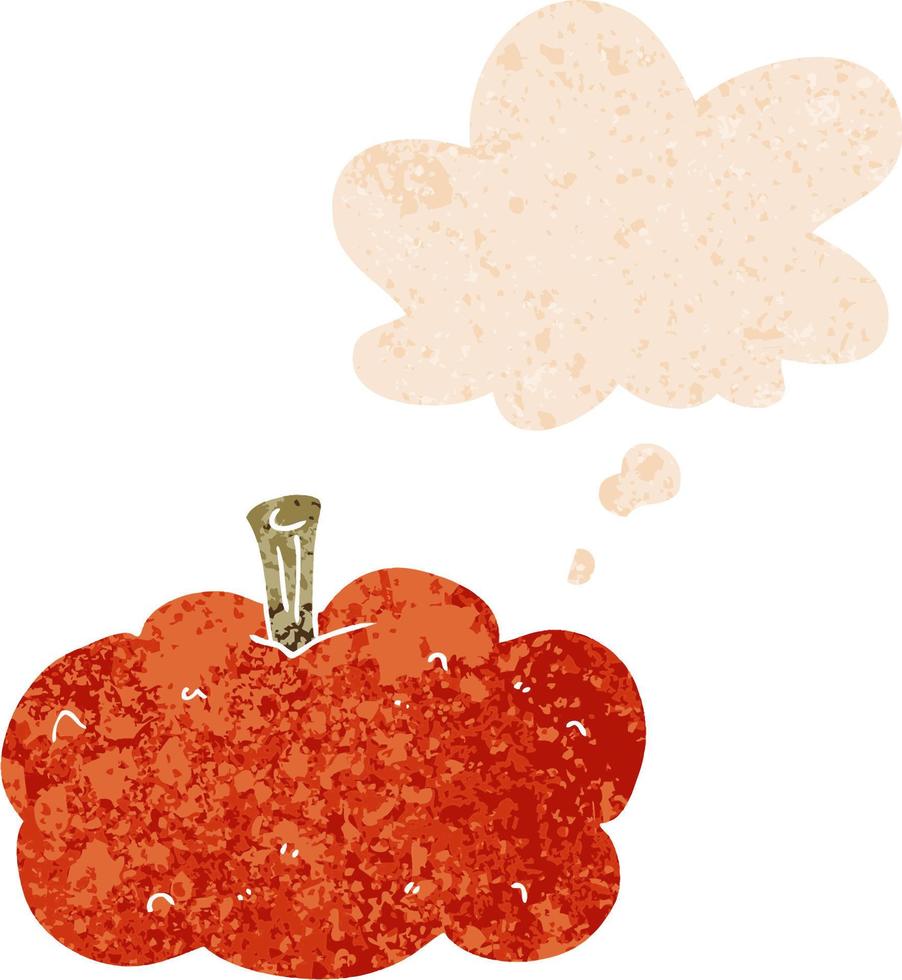cartoon pumpkin and thought bubble in retro textured style vector