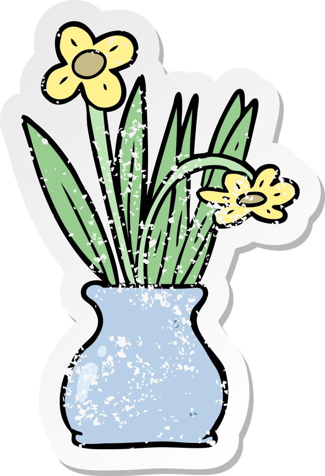 distressed sticker of a cartoon flower in pot vector