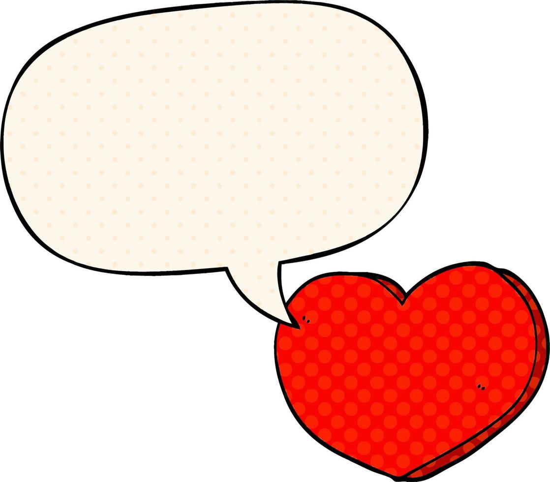 cartoon love heart and speech bubble in comic book style vector