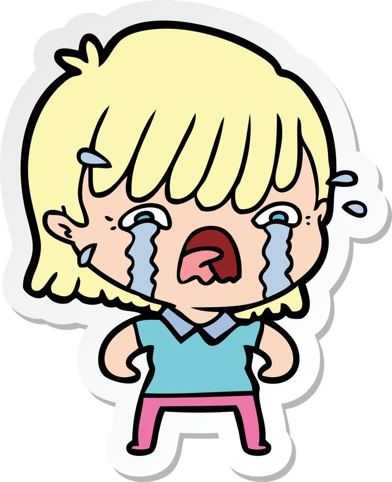 sticker of a cartoon girl crying vector