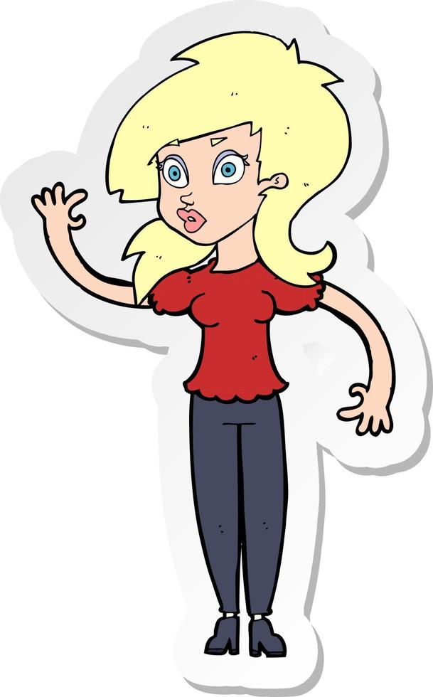 sticker of a cartoon pretty woman waving vector