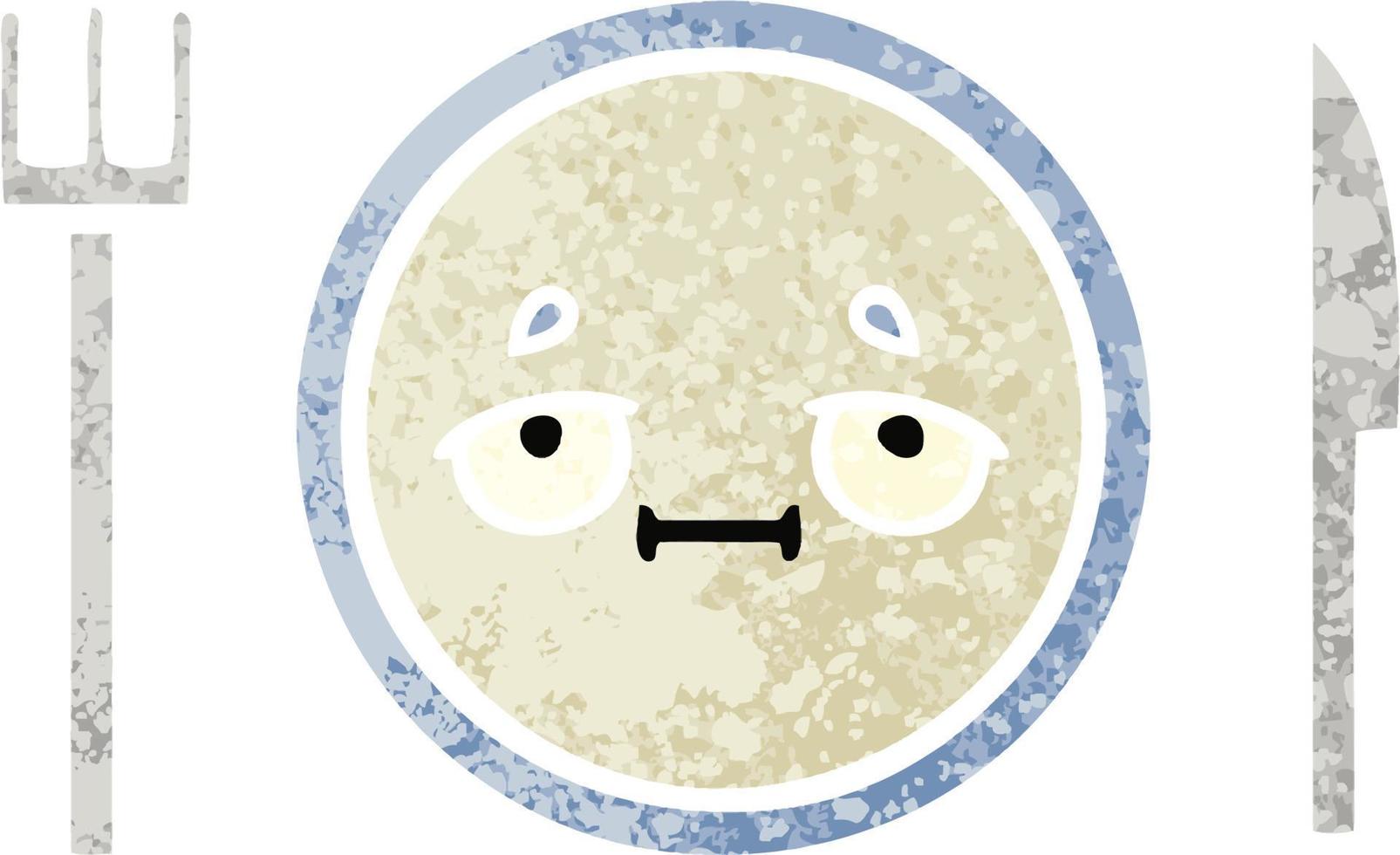 retro illustration style cartoon dinner plate vector