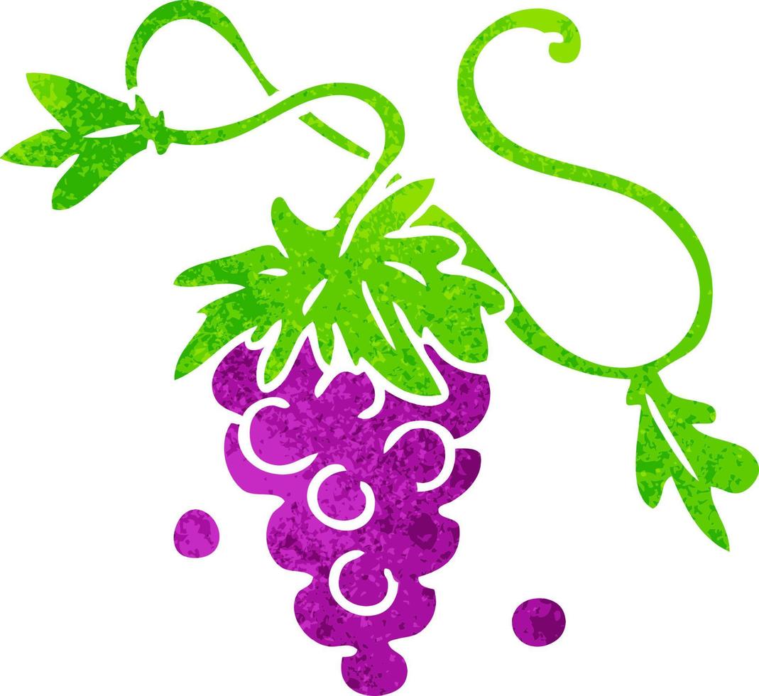 garabato de dibujos animados retro de uvas en vid vector