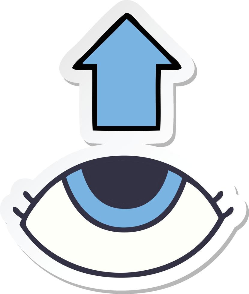 sticker of a cute cartoon eye looking up vector