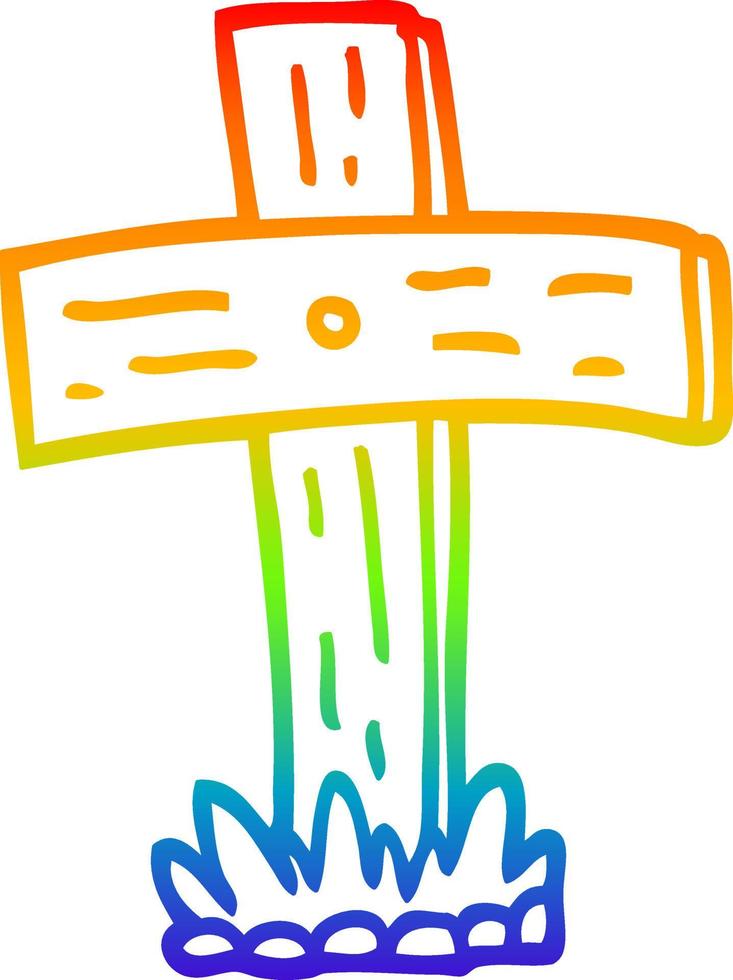 rainbow gradient line drawing cartoon graveyard cross vector