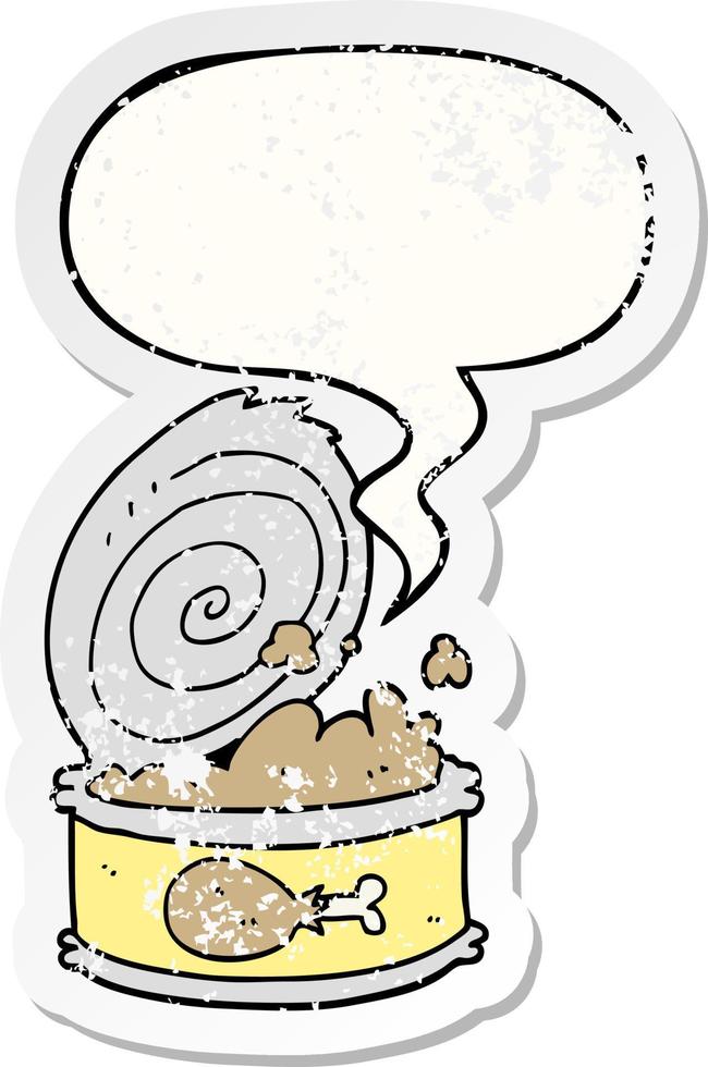 cartoon canned food and speech bubble distressed sticker vector