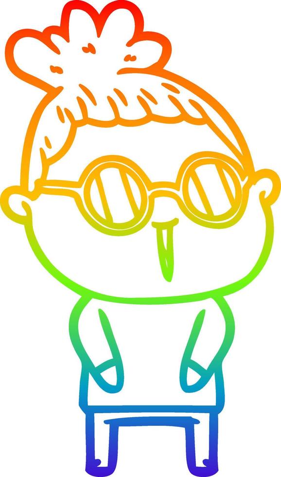 rainbow gradient line drawing cartoon woman wearing spectacles vector