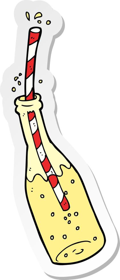 sticker of a cartoon fizzy drink and straw vector