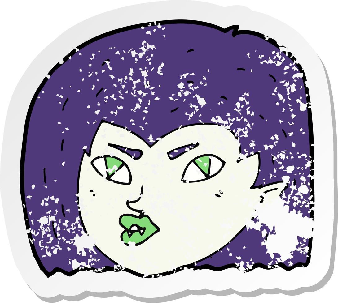 retro distressed sticker of a cartoon vampire face vector