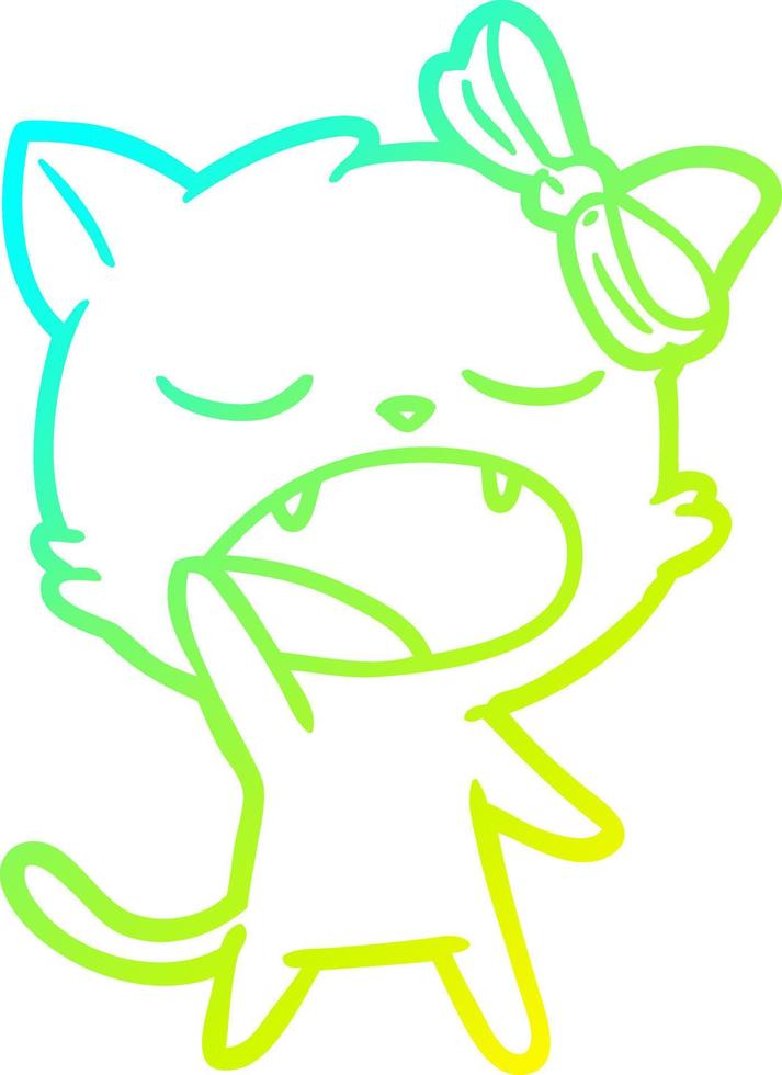 cold gradient line drawing cartoon yawning cat vector
