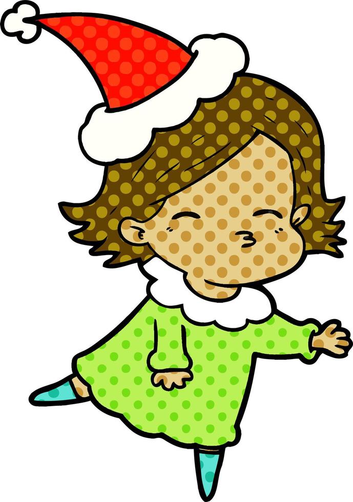 comic book style illustration of a woman wearing santa hat vector