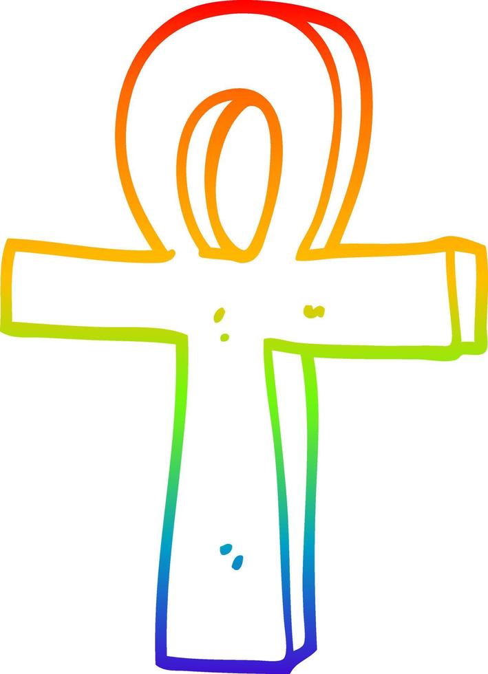 dibujos animados de dibujo de línea de gradiente de arco iris de un ankh vector