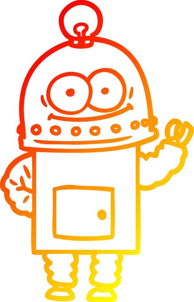 warm gradient line drawing happy carton robot with light bulb vector