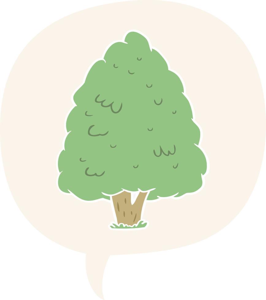 cartoon tall tree and speech bubble in retro style vector