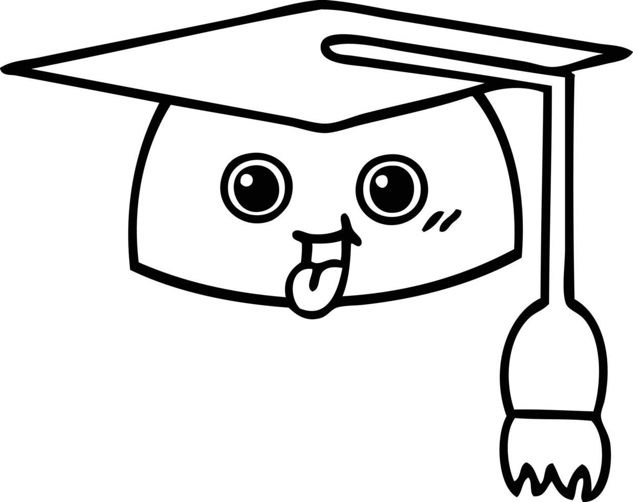 line drawing cartoon graduation hat vector