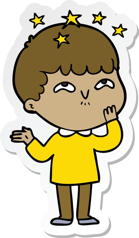 sticker of a cartoon amazed boy vector
