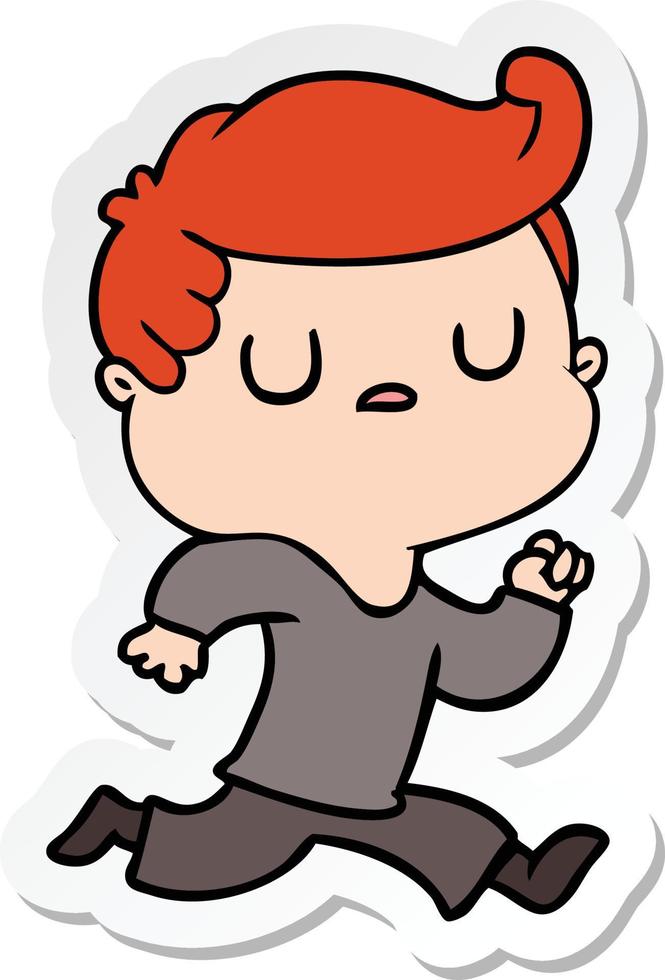 sticker of a cartoon aloof man running vector