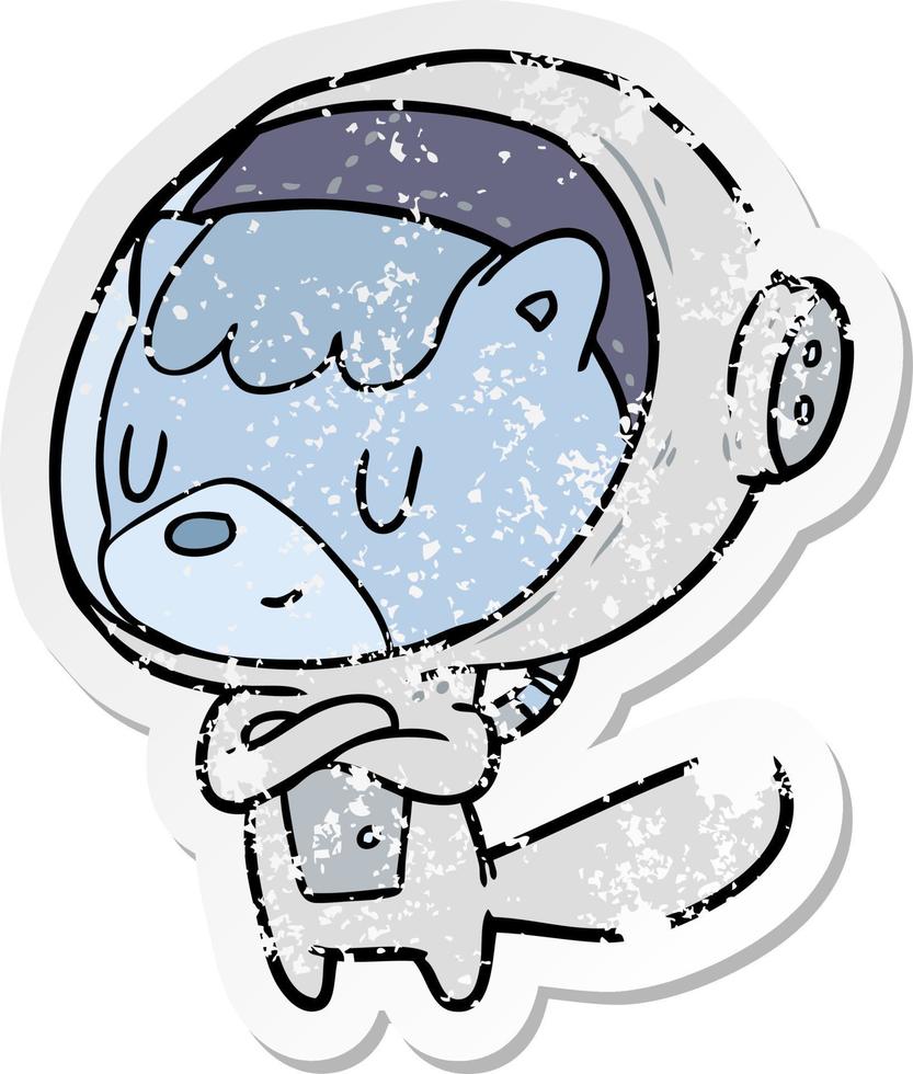 distressed sticker of a cartoon astronaut animal vector