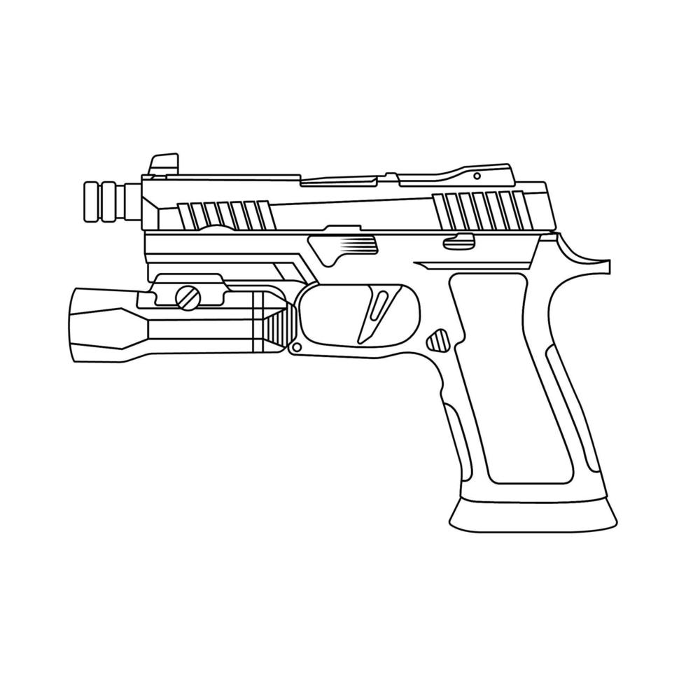 ilustración de icono de contorno de pistola sobre fondo blanco vector