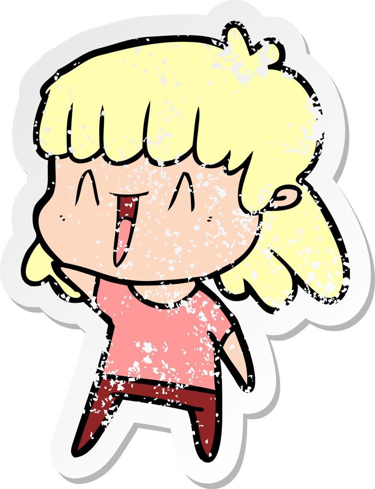 distressed sticker of a cartoon woman vector