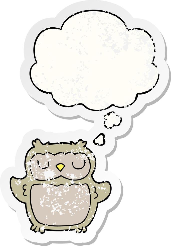 cartoon owl and thought bubble as a distressed worn sticker vector