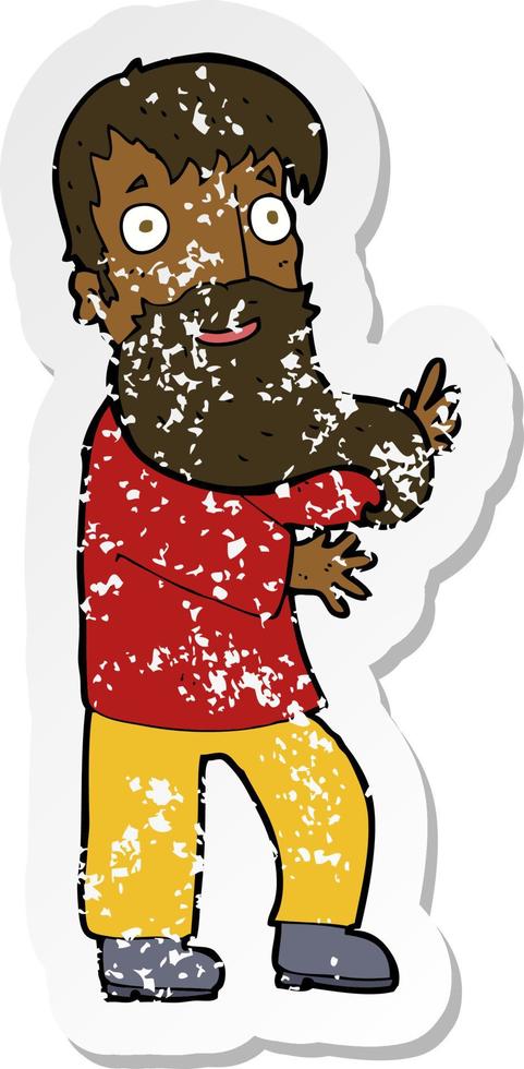 retro distressed sticker of a cartoon excited bearded man vector