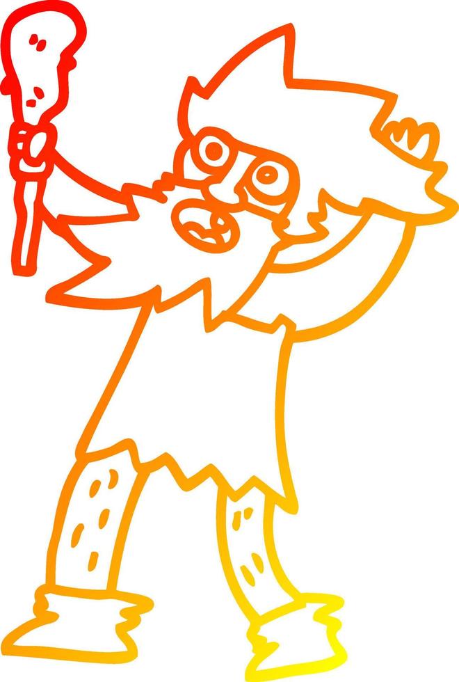warm gradient line drawing cartoon cave man vector