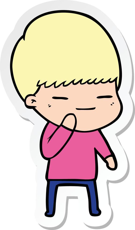 sticker of a cartoon smug boy vector