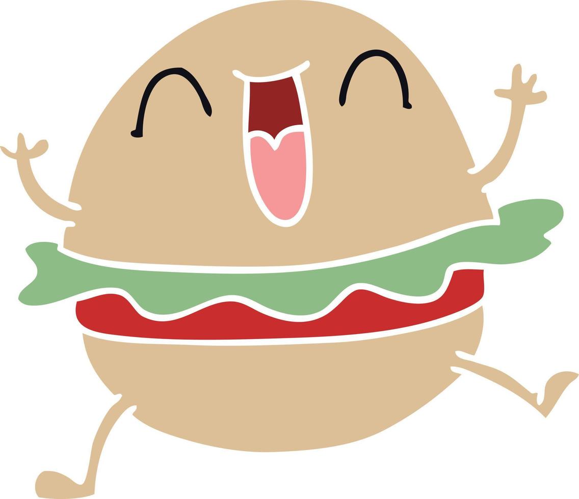 quirky hand drawn cartoon happy veggie burger vector