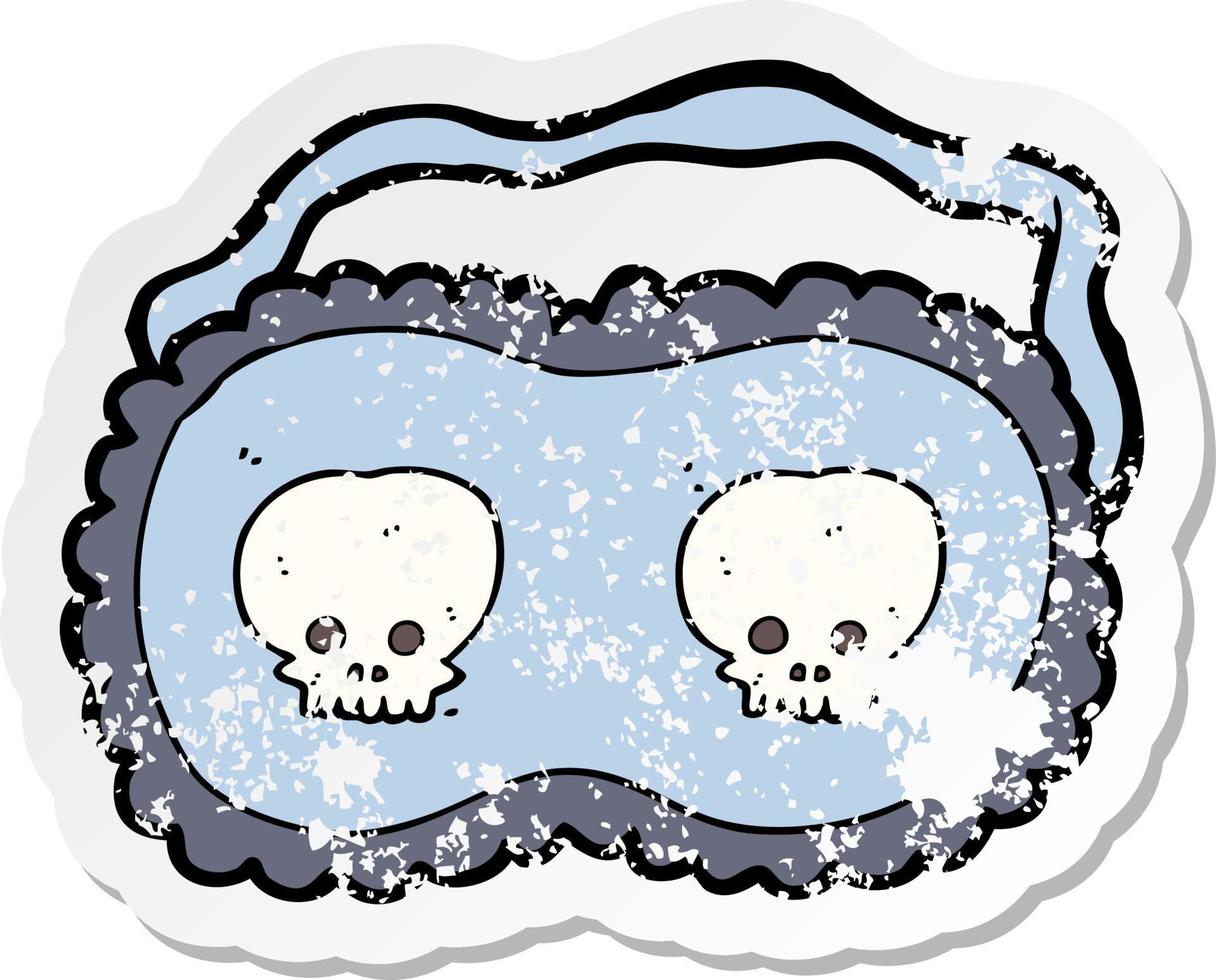 retro distressed sticker of a cartoon skull sleeping mask vector